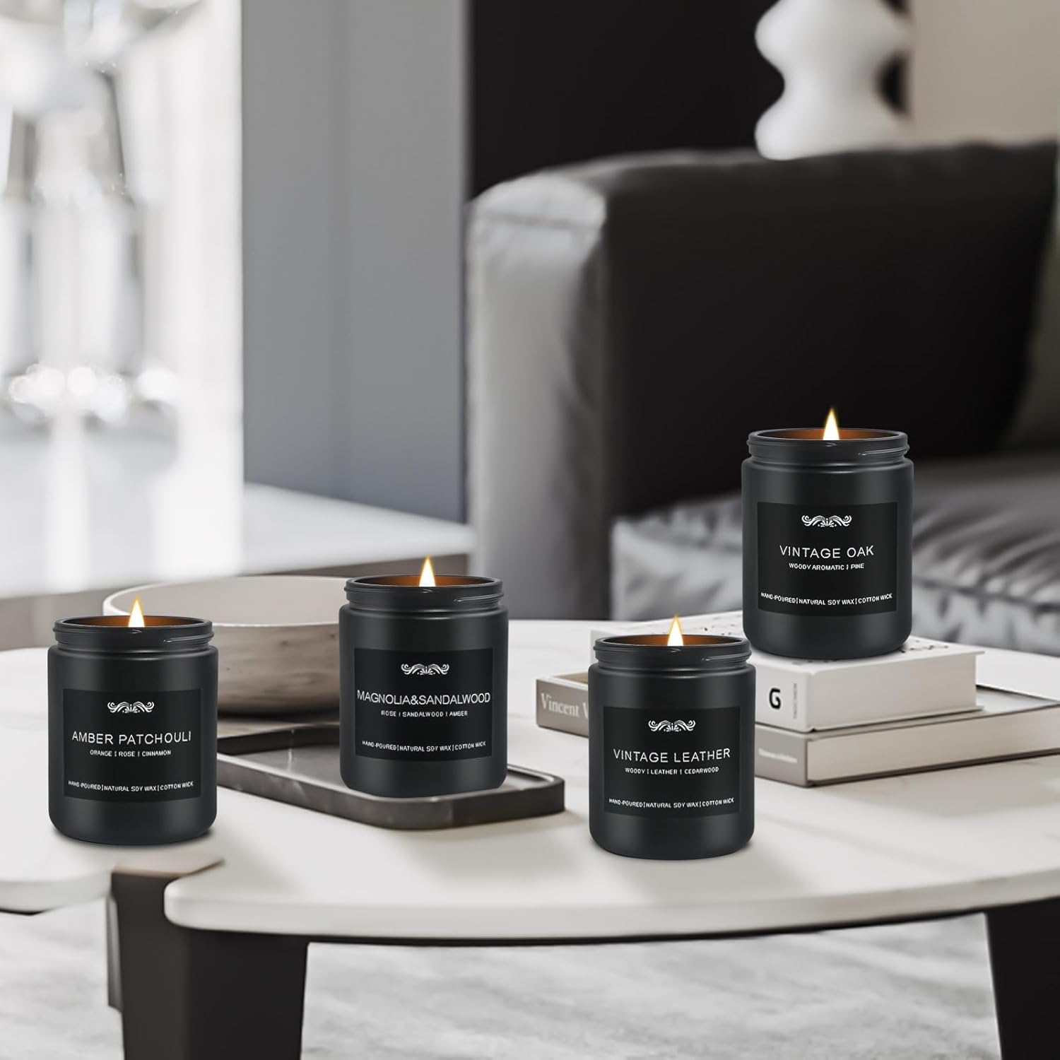 Scented Candle Set, Men Candle Set, Scented Candles for Home, Gifts for Men, 4 Pack Manly Candles Gifts for Mens Scents of Smoke Vanilla/Leather/Oak/Lavender Wood - Homesidy.com