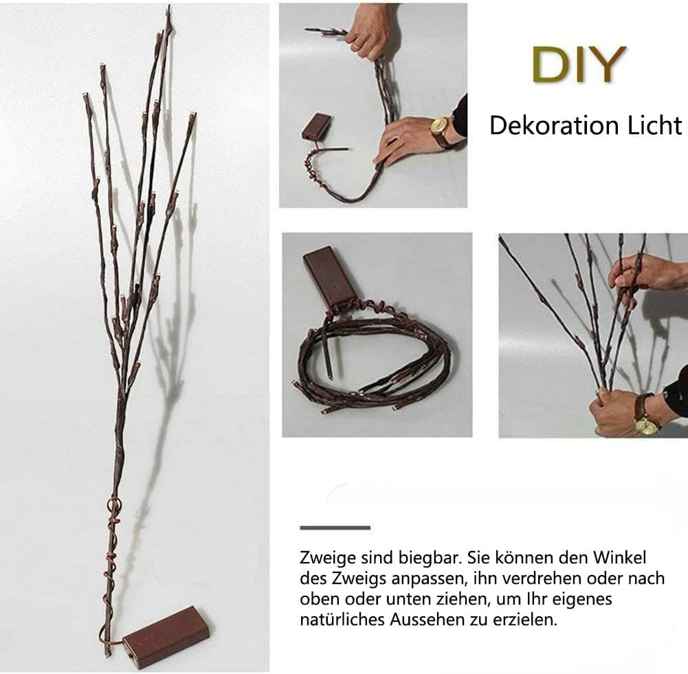 DK177 2 Pack Led Branch Light Battery Operated Lighted Branch Vase Filler Willow Tree Artificial Little Twig Power Brown 30 Inch 20 LED for Home Romantic Decoration, Warm White - Homesidy.com