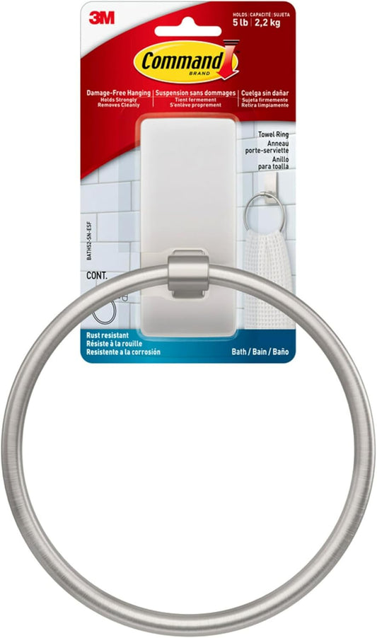 Command Hand Towel Holder Satin Nickel with Water Resistant Command Strips, Rust Resistant Bathroom Organizer, Holds up to 5 lbs, Large - Homesidy.com