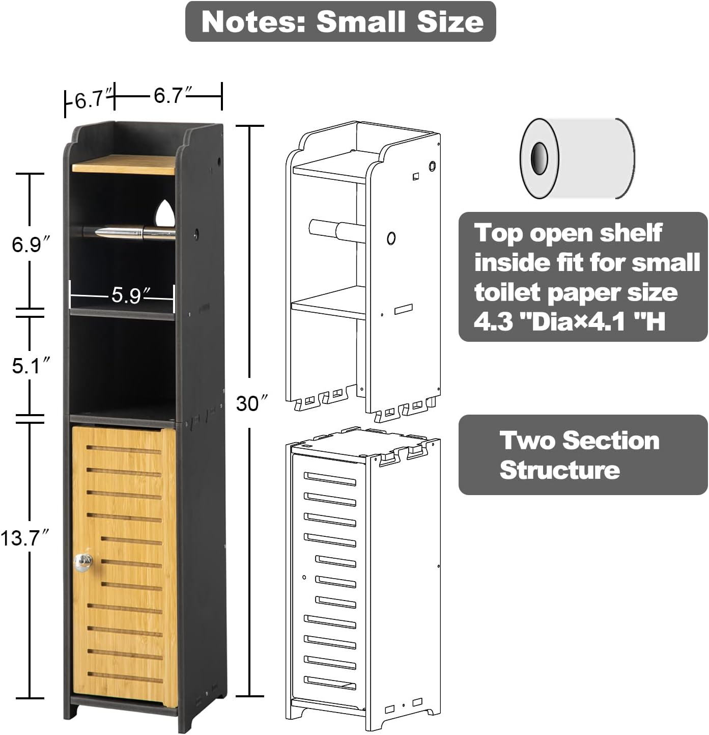 AOJEZOR Toilet Paper Holder Stand: No Drill PVC Small Bathroom Cabinet for Apartment Dwellers - Rental Deposit Protection - Small Space Storage Saving - Homesidy.com