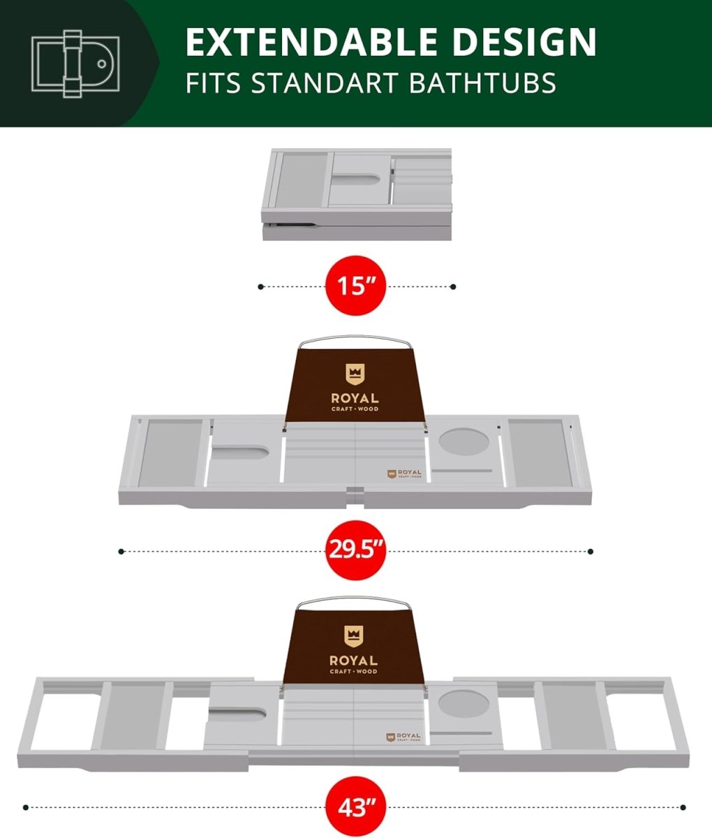 ROYAL CRAFT WOOD Bathtub Tray Caddy for Tub, Bamboo Bath Shelf, Premium Foldable Wood Bath Table, Expandable Bathtub &amp; Bathroom Accessories, New Home Gifts for Mom, Housewarming, Anniversary, Wedding - Homesidy.com