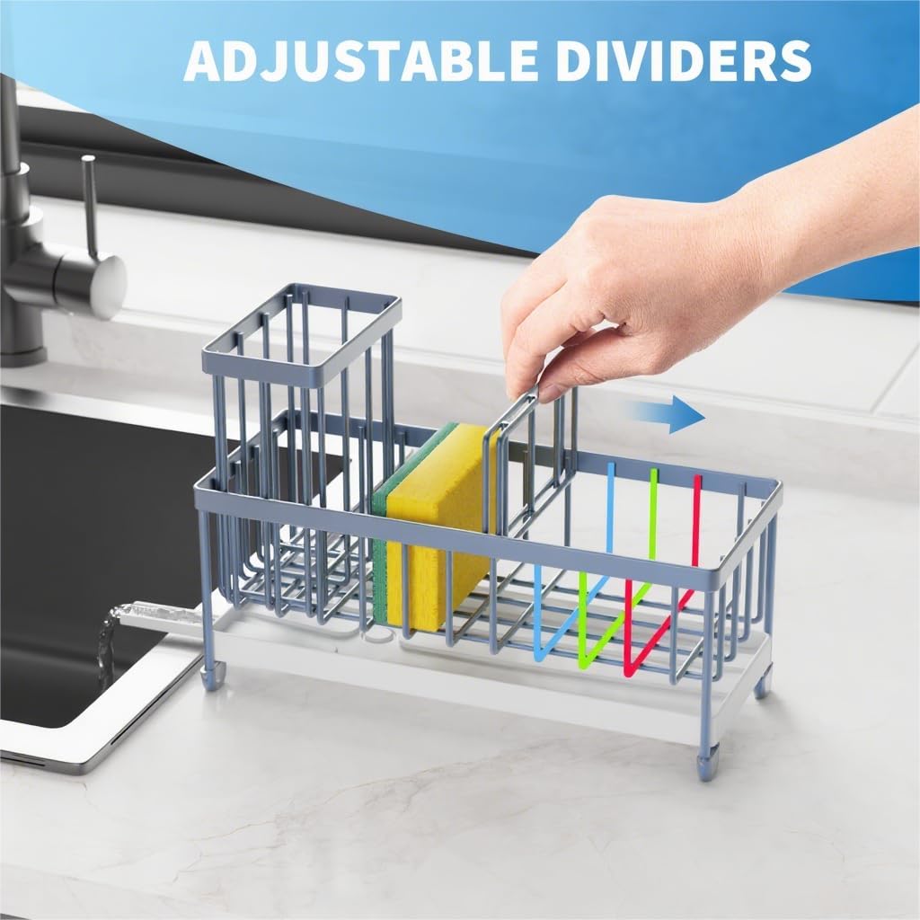 Cisily Black Sponge Holder for Kitchen Sink, Sink Caddy Organizer with High Brush Holder, Kitchen Countertop Organizers and Storage Essentials, Rustproof 304 Stainless Steel, Soap Dispenser Organize - Homesidy.com
