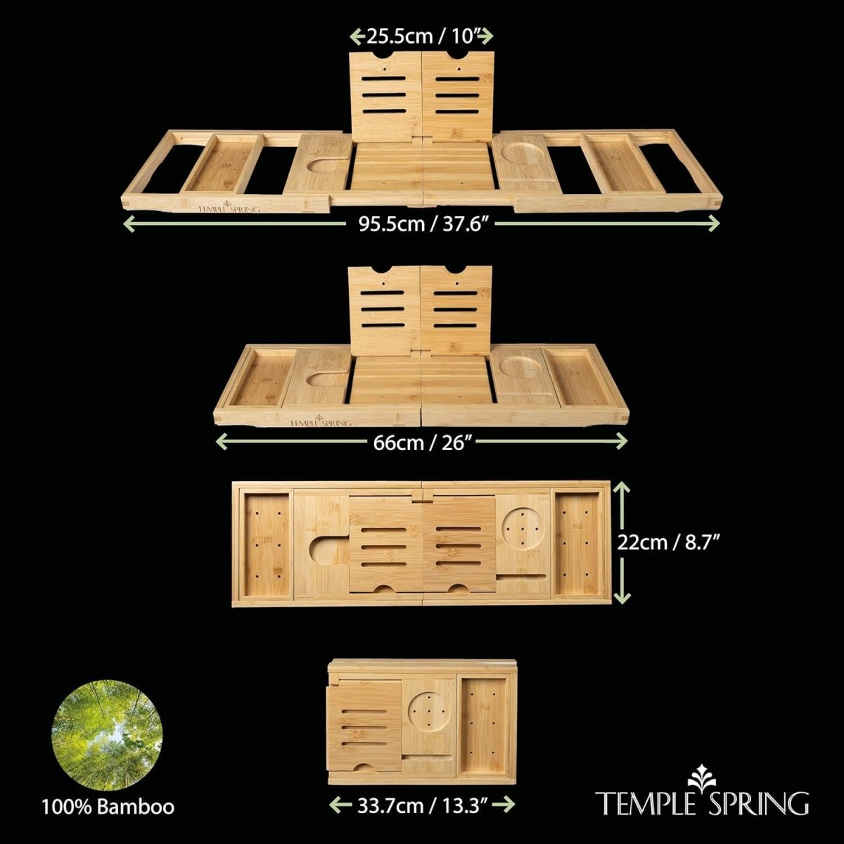 Temple Spring Wooden Bathtub Tray, Bamboo Bathroom Accessories, Bath Tray for Tub, at Home Spa Essentials, Board for Tub Table, Bath Caddy for Bathtub Accessories &amp; Bathroom Essentials – Natural - Homesidy.com