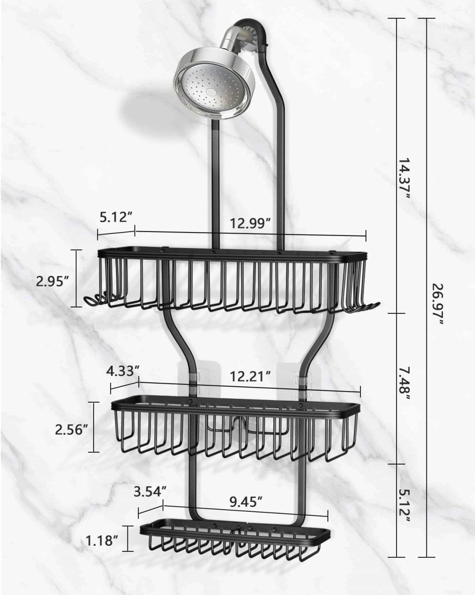 MSAICOE Shower Caddy Hanging - Never Rust Shower Hanging Organizer - Aluminum Over the ShowerHead Caddy with Soap Basket and 6 Hooks for Razor/Sponge (Black) - Homesidy.com