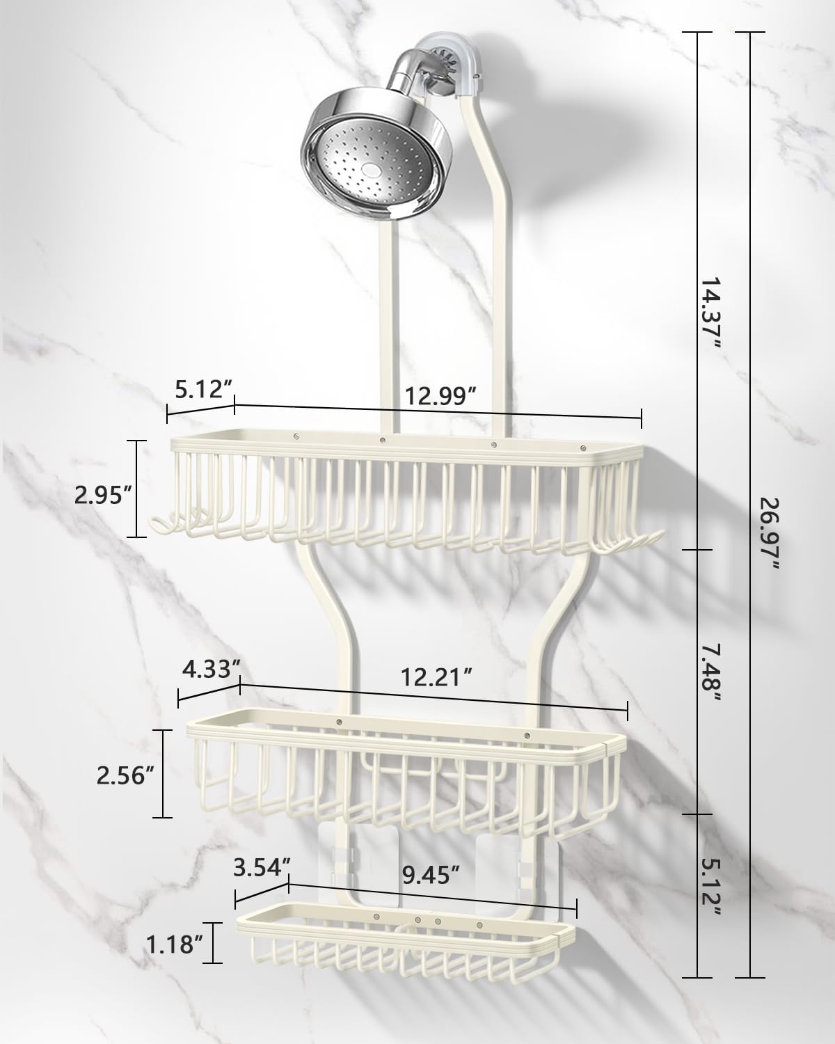 MSAICOE Shower Caddy Hanging - Never Rust Shower Hanging Organizer - Aluminum Over the ShowerHead Caddy with Soap Basket and 6 Hooks for Razor/Sponge (Black) - Homesidy.com