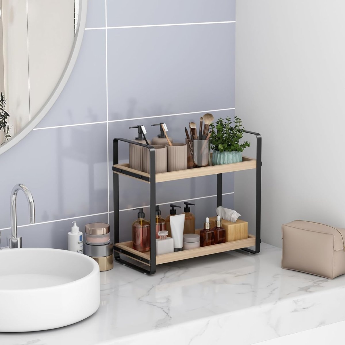 HNRLOY Bathroom Counter Organizer,Bathroom Countertop Organizer,Counter Shelf,Countertop Storage,Organization and Storage,Makeup Shelf,Sink Caddy(Brown 3 Tier) - Homesidy.com