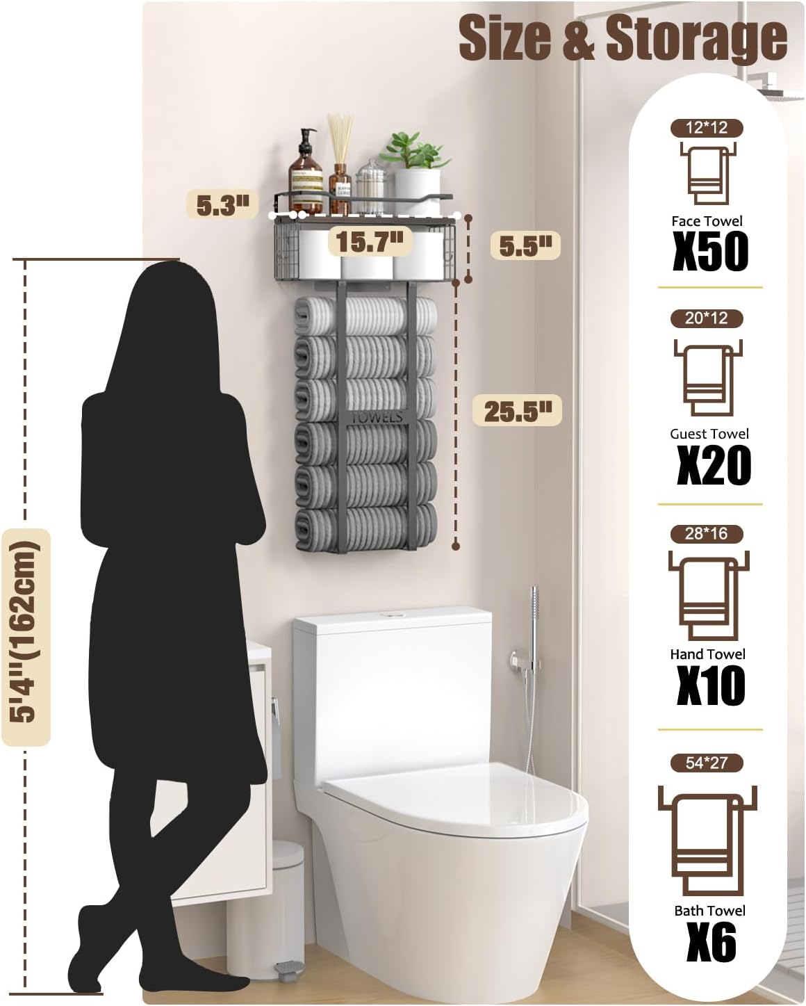 Aetyord Towel Racks for Bathroom 31inch Wall Mounted Towel Rack,Floating Shelf with Wood Plank,Towel Storage for Bathroom can Holds 6 Large Rolled Towels,All Black - Homesidy.com