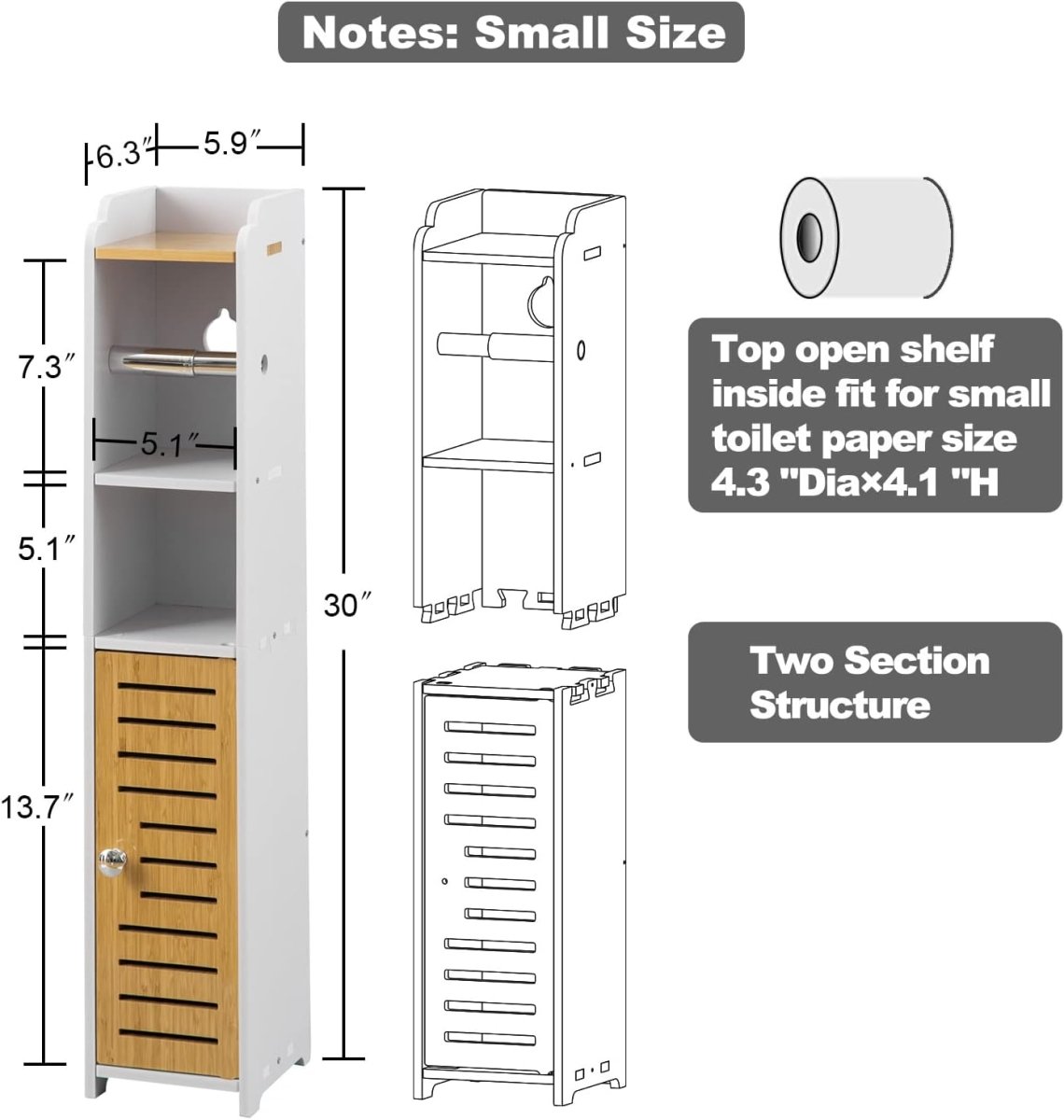 AOJEZOR Toilet Paper Holder Stand: No Drill PVC Small Bathroom Cabinet for Apartment Dwellers - Rental Deposit Protection - Small Space Storage Saving - Homesidy.com