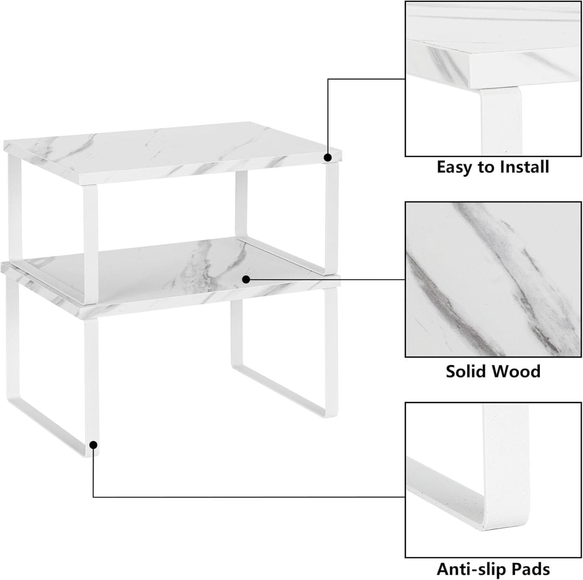 NEX Bamboo Kitchen Cabinet and Counter Shelf Organizer, Stackable &amp; Expandable, Set of 4, White and Natural - Homesidy.com