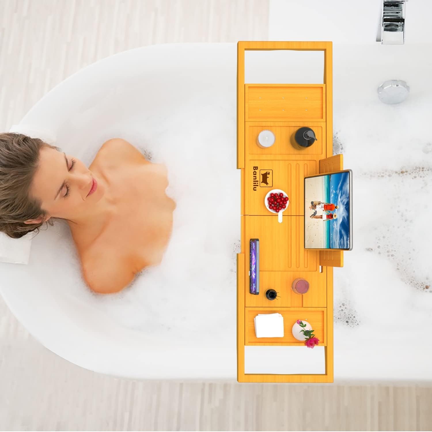 Premium Bamboo Bathtub Tray Caddy - Bath Tub Tray Table for Bathtub - Bath Caddy Tray for Bathtub, Expandable Size, Fits Most Bath Tubs - Homesidy.com