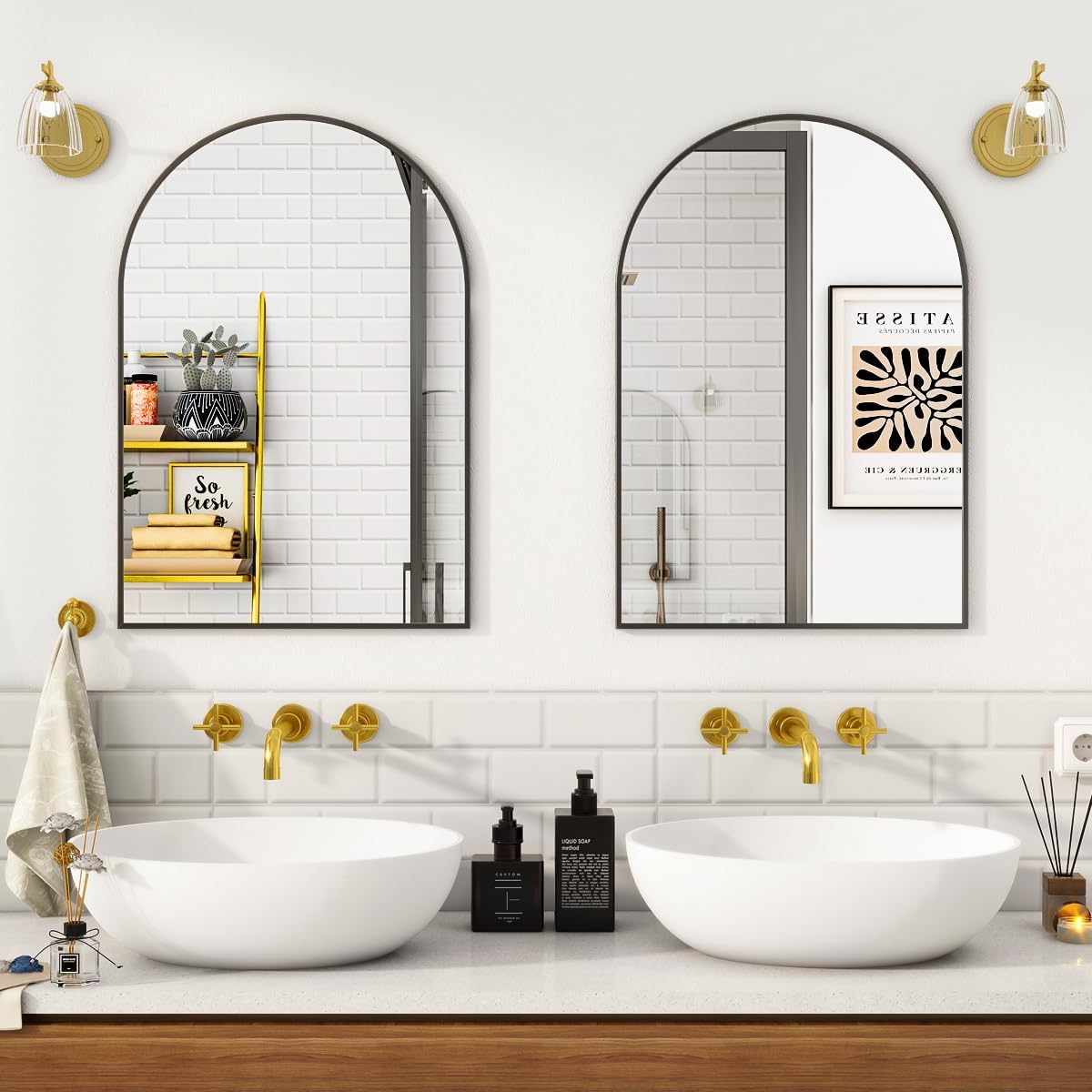 VooBang Arched Wall Mirror, 30 x 38 inch Arch Bathroom Mirror, Wall Mounted Vanity Mirror with Arch Metal Frame, Modern Bathroom Vanity Mirror for Bedroom, Living Room, Hanging or Leaning, Black - Homesidy.com