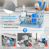 Cisily Kitchen Sink Caddy Organzier with High Brush Holder, Sponge Holder for Sink, 304 Rustproof Stainless, Kitchen Countertop Soap Dispenser Organizer, Kitchen Decor and Accessories - Homesidy.com
