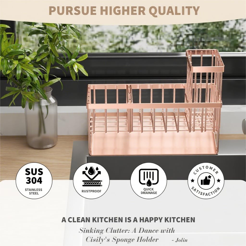 Cisily Kitchen Sink Caddy Organzier with High Brush Holder, Sponge Holder for Sink, 304 Rustproof Stainless, Kitchen Countertop Soap Dispenser Organizer, Kitchen Decor and Accessories - Homesidy.com