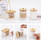 Tbestmax Qtips Holder Bathroom Container, 10 OZ Cotton Ball/Swabs Dispenser, Apothecary Jar Organizer for Storage Brown Wood Lids - Homesidy.com