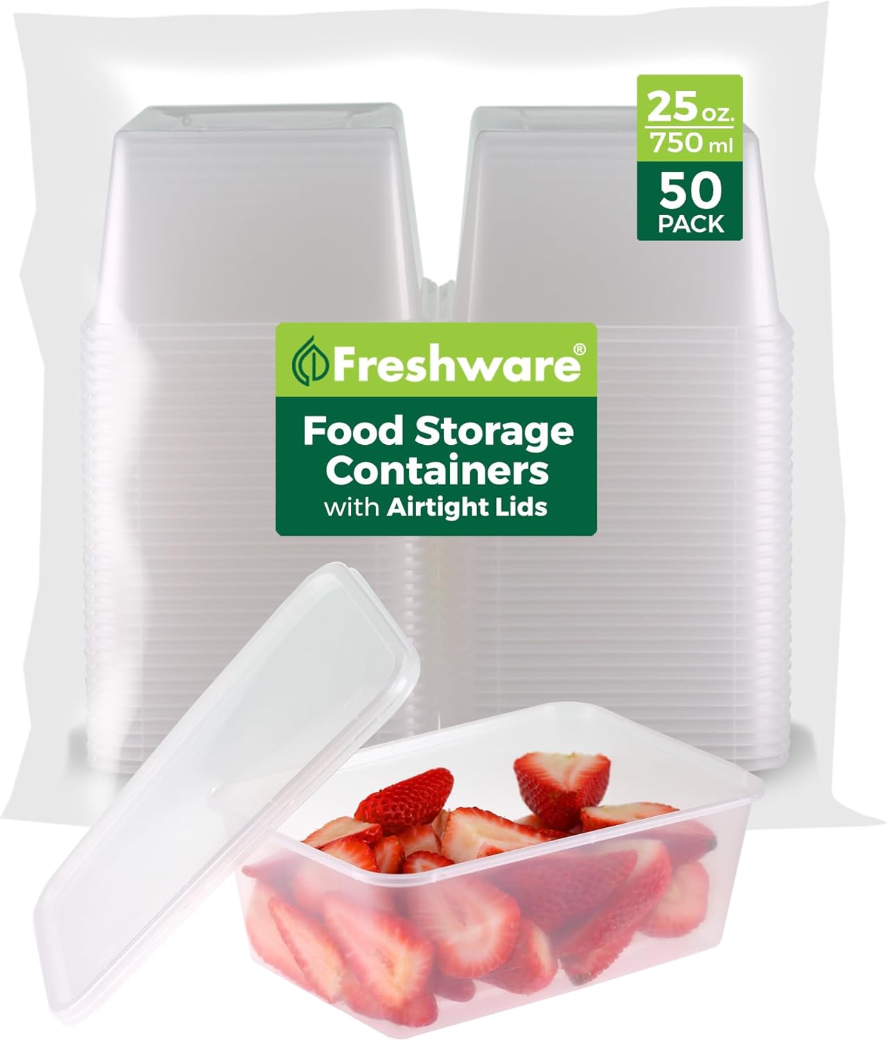 Freshware Food Storage Containers [50 Set] 8 oz Plastic Deli Containers with Lids, Slime, Soup, Meal Prep Containers | BPA Free | Stackable | Leakproof | Microwave/Dishwasher/Freezer Safe - Homesidy.com