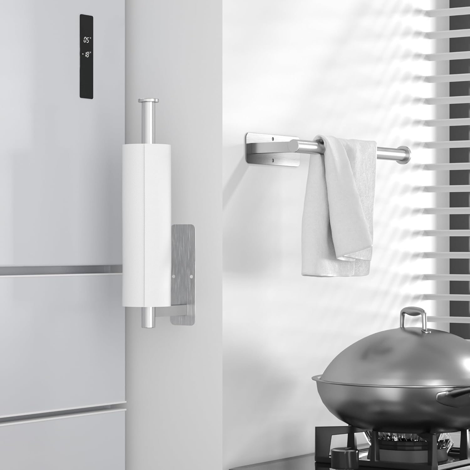 ASTOFLI Paper Towel Holder Under Cabinet No Drilling, Self Adhesive Paper Towel Holder Wall Mount for Kitchen Rack, Under Counter Napin Holder No Drill, 304 Stainless Steel Matte Black - Homesidy.com