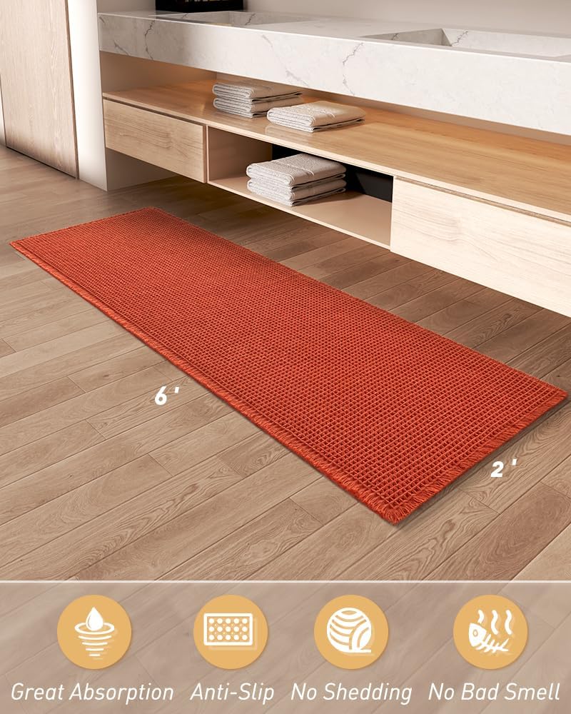 AMOAMI Upgraded Waffle Bath Mat, Super Absorbent Non Slip Bath Mats for Bathroom Floor, Machine Washable Bathroom Rugs with Tassels, Rubber Backed Bathroom Mats, Ultra Soft, 18&34; x 30&34;, Brown - Homesidy.com