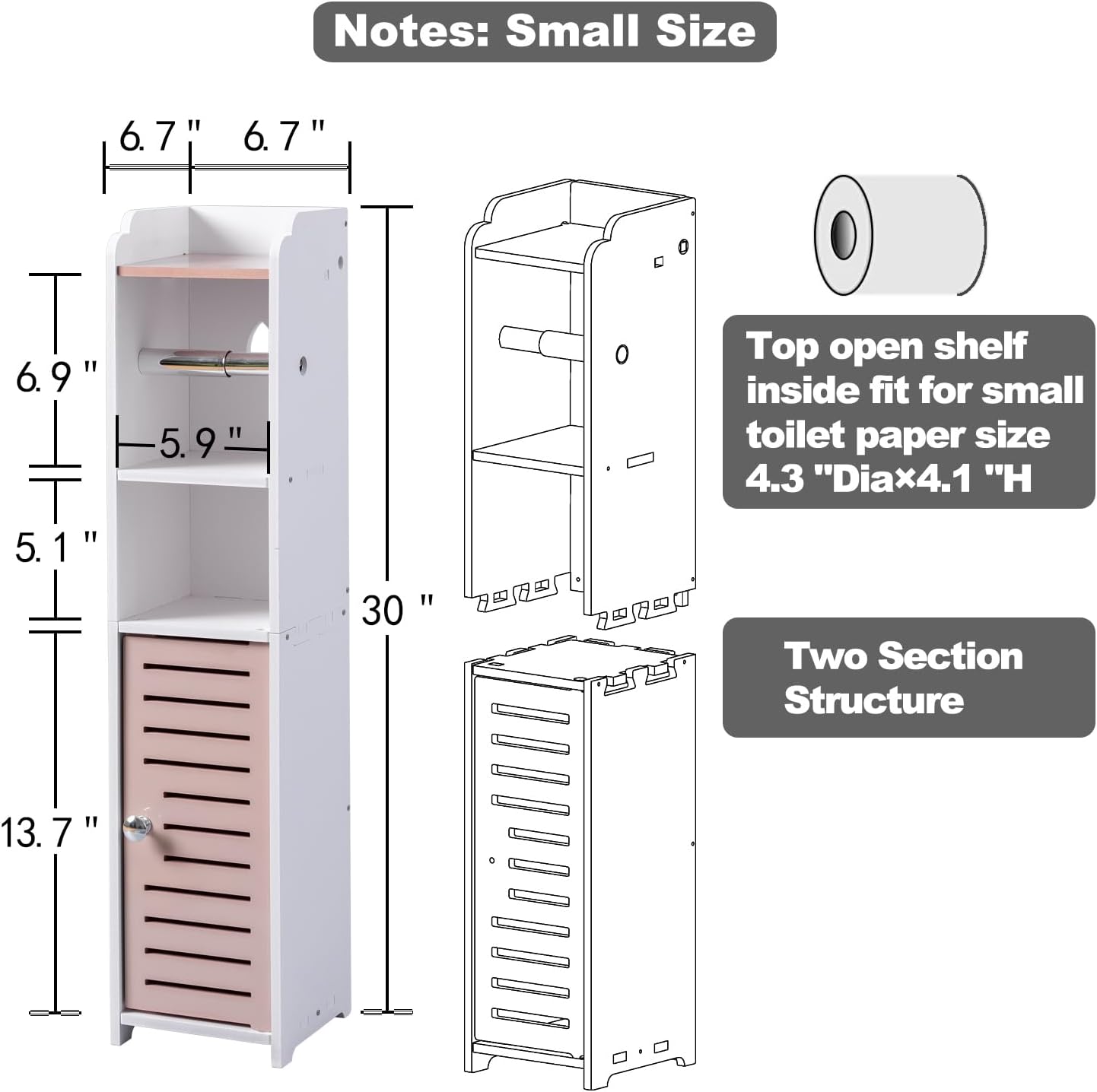 AOJEZOR Toilet Paper Holder Stand: No Drill PVC Small Bathroom Cabinet for Apartment Dwellers - Rental Deposit Protection - Small Space Storage Saving - Homesidy.com