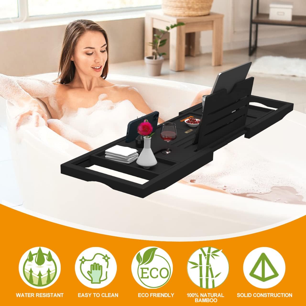 Premium Bamboo Bathtub Tray Caddy - Bath Tub Tray Table for Bathtub - Bath Caddy Tray for Bathtub, Expandable Size, Fits Most Bath Tubs - Homesidy.com