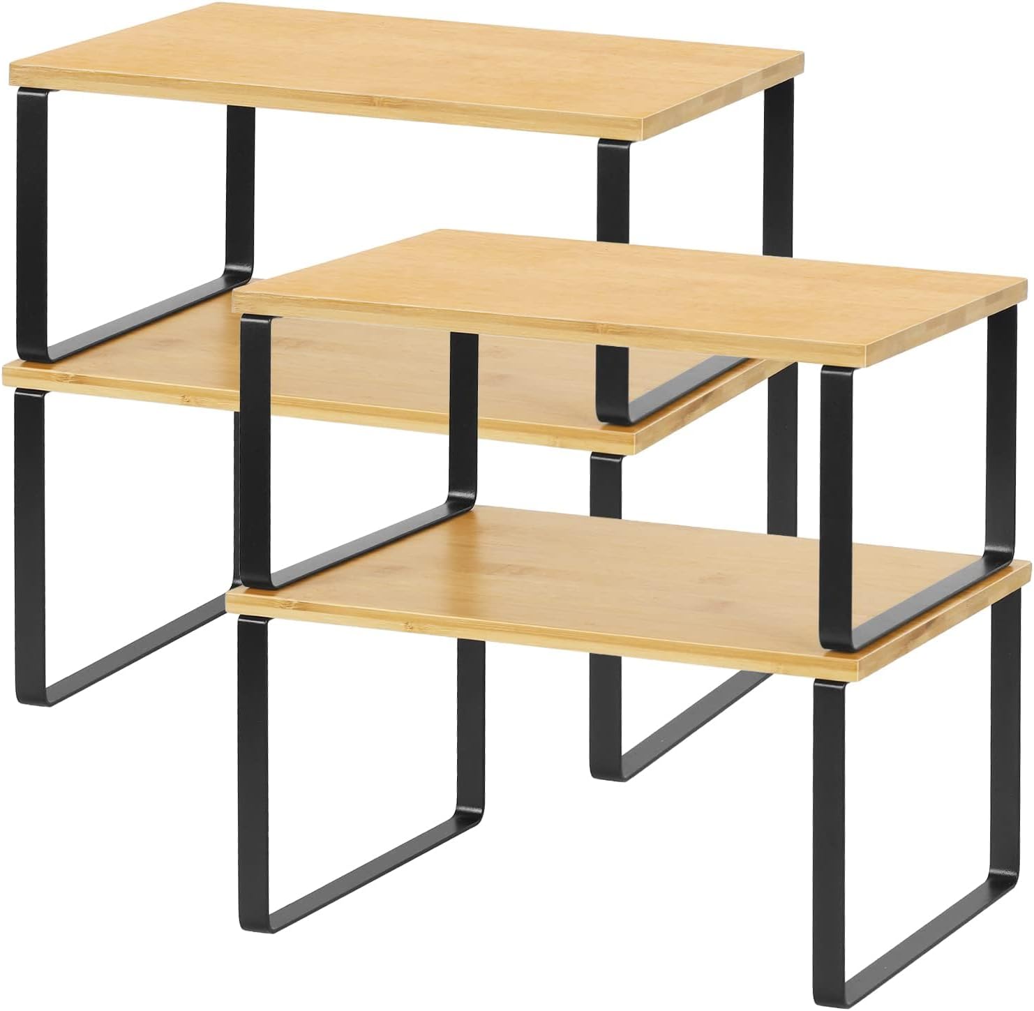 NEX Bamboo Kitchen Cabinet and Counter Shelf Organizer, Stackable &amp; Expandable, Set of 4, White and Natural - Homesidy.com