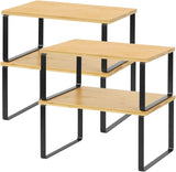 NEX Bamboo Kitchen Cabinet and Counter Shelf Organizer, Stackable &amp; Expandable, Set of 4, White and Natural - Homesidy.com