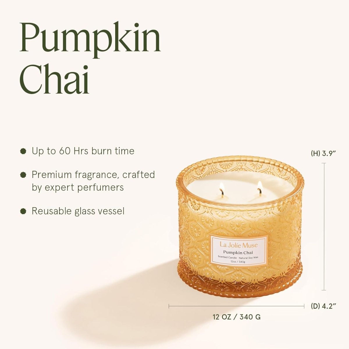 LA JOLIE MUSE Sahara Amber Candle – Bergamot, Clove &amp; Amber | 12 oz Large 2 - Wick Soy Wax Candle | 60 Hours Clean Burn | Gift - Ready for Hosts &amp; Gatherings | Elegant Home Décor - Homesidy.com
