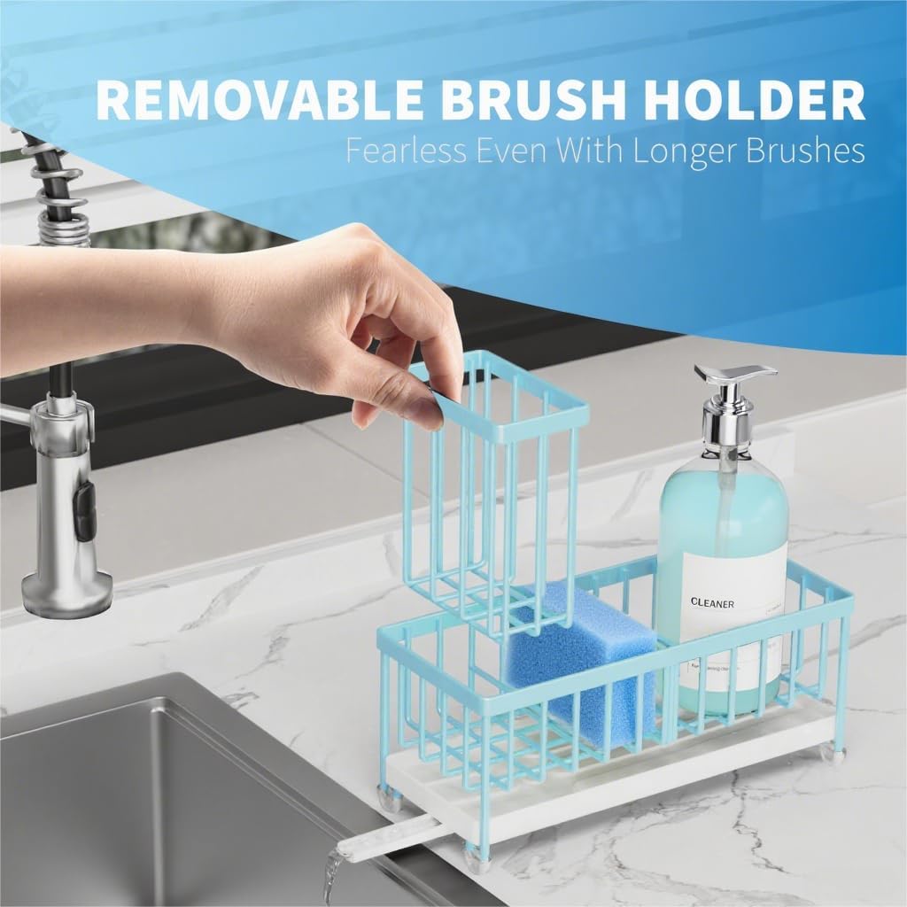 Cisily Black Sponge Holder for Kitchen Sink, Sink Caddy Organizer with High Brush Holder, Kitchen Countertop Organizers and Storage Essentials, Rustproof 304 Stainless Steel, Soap Dispenser Organize - Homesidy.com