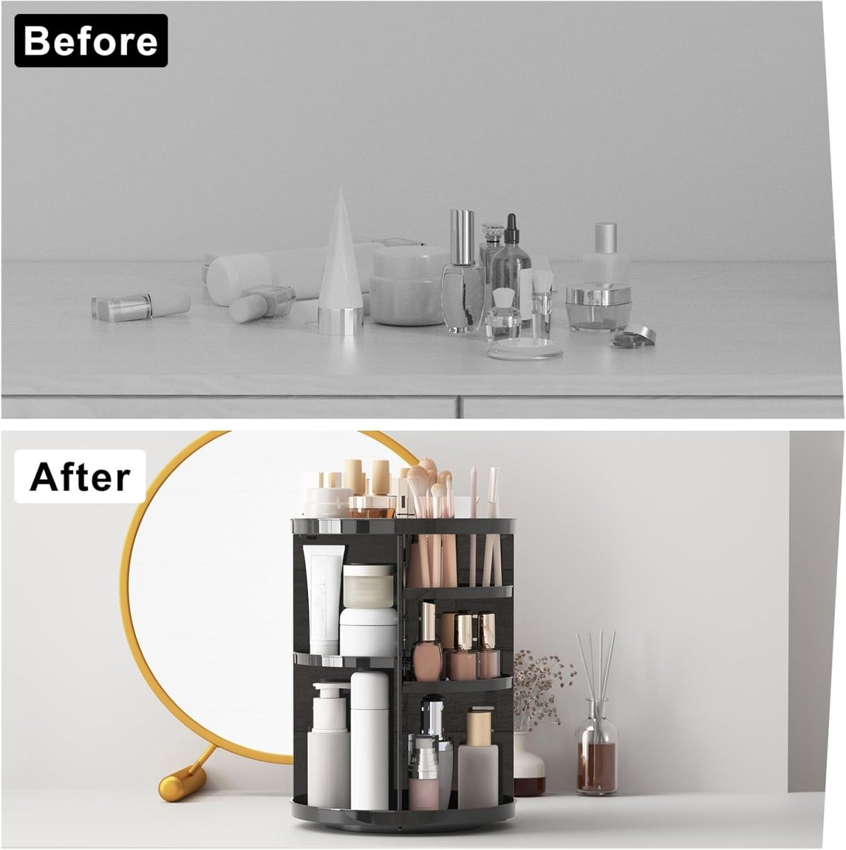 Rotating Makeup Organizer, DIY 8 Adjustable Layers Spinning Skincare Organizer, Cosmetic Display Case with Brush Holder Perfume Tray, Multi - Function Storage Carousel for Vanity Bathroom Countertop - Homesidy.com