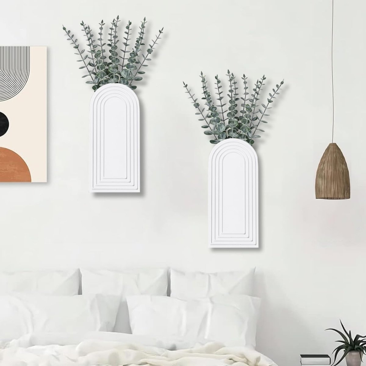 Dnnnii 2 Pack Wooden Wall Vase Set - Brown Finish Modern Farmhouse &amp; Boho Wall Decor for Entryway, Hallway, Bathroom, Living Room, Dining Room, Narrow Spaces - Homesidy.com