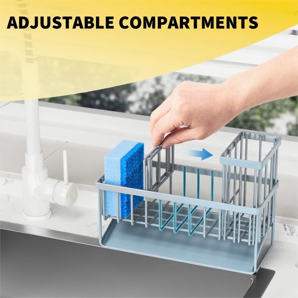 Cisily Kitchen Sink Caddy Organzier with High Brush Holder, Sponge Holder for Sink, 304 Rustproof Stainless, Kitchen Countertop Soap Dispenser Organizer, Kitchen Decor and Accessories - Homesidy.com
