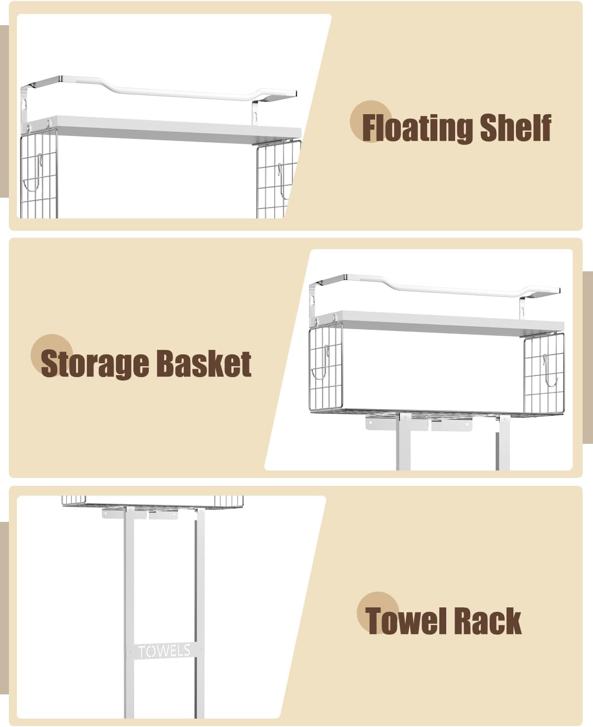 Aetyord Towel Racks for Bathroom 31inch Wall Mounted Towel Rack,Floating Shelf with Wood Plank,Towel Storage for Bathroom can Holds 6 Large Rolled Towels,All Black - Homesidy.com