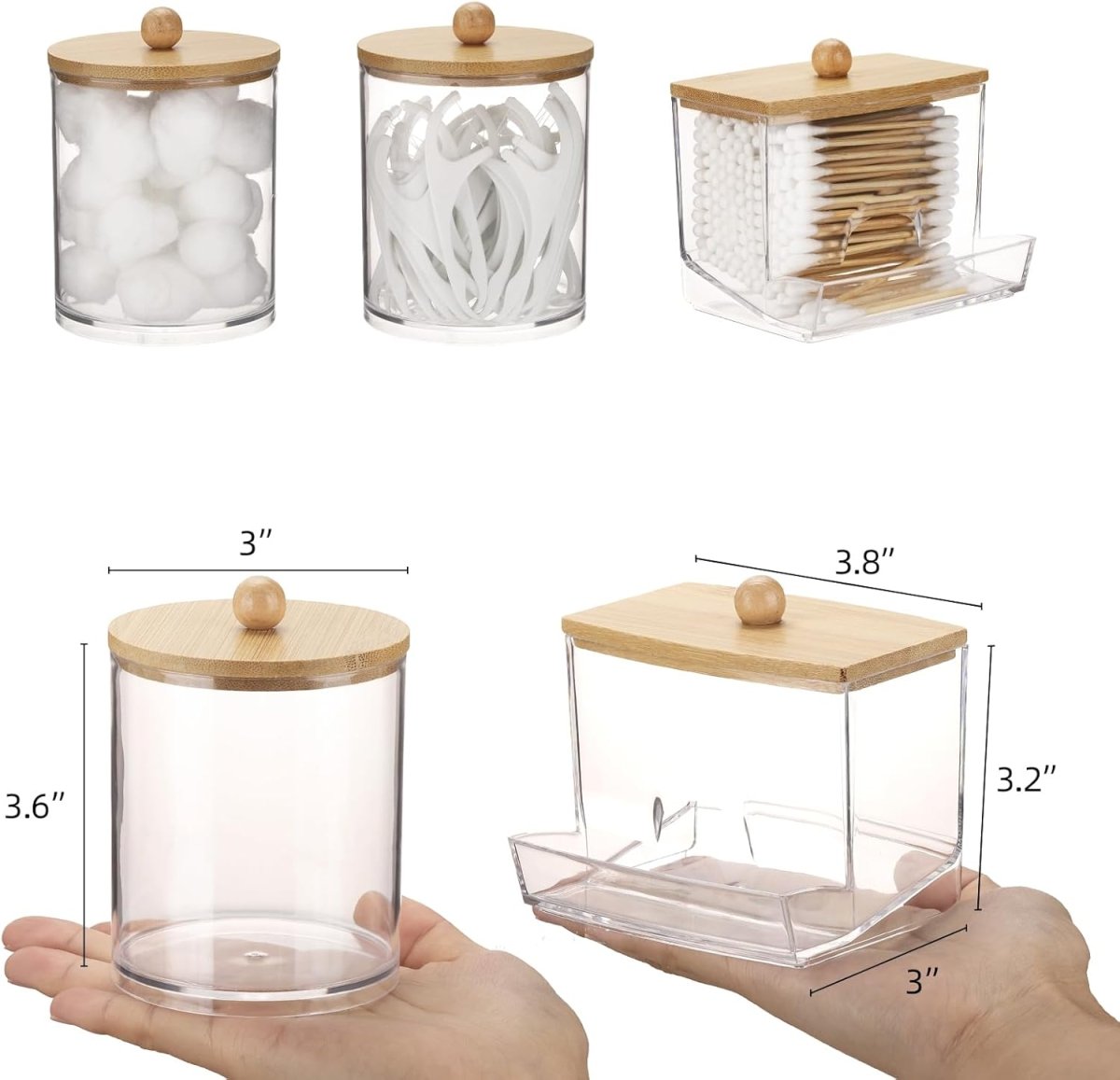 Tbestmax Qtips Holder Bathroom Container, 10 OZ Cotton Ball/Swabs Dispenser, Apothecary Jar Organizer for Storage Brown Wood Lids - Homesidy.com