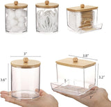 Tbestmax Qtips Holder Bathroom Container, 10 OZ Cotton Ball/Swabs Dispenser, Apothecary Jar Organizer for Storage Brown Wood Lids - Homesidy.com