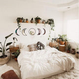 Scandinavian Decor 5 - Piece Acrylic Wall Decor - Wooden Moon Phase Mirror, Bohemian Design for Living Room, Bedroom - Beige - Homesidy.com