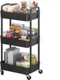 Sywhitta 3 - Tier Plastic Rolling Utility Cart with Handle, Multi - Functional Storage Trolley for Office, Living Room, Kitchen, Movable Storage Organizer with Wheels, White - Homesidy.com