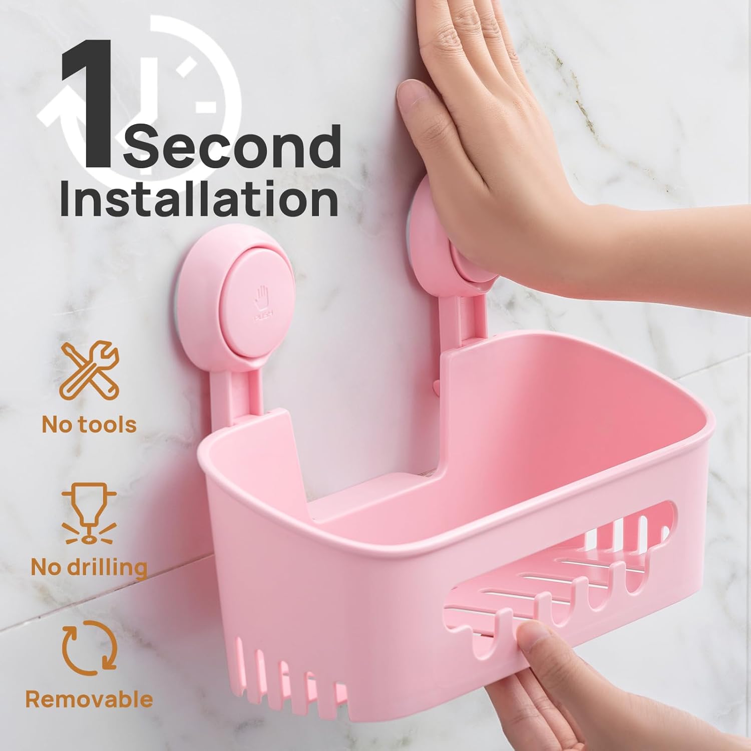LEVERLOC Shower Caddy Suction Cup, Shower Organizer Removable Bathroom Shelf, Storage Suction Powerful Max Hold 22lbs Bathroom Caddy Waterproof Holder, White - Homesidy.com