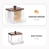 Tbestmax Qtips Holder Bathroom Container, 10 OZ Cotton Ball/Swabs Dispenser, Apothecary Jar Organizer for Storage Brown Wood Lids - Homesidy.com