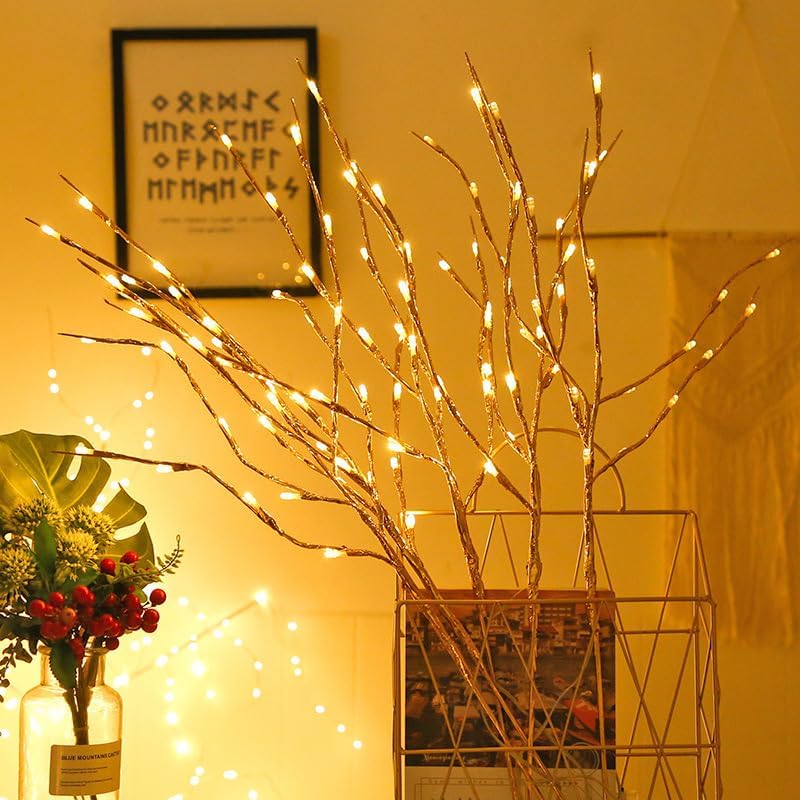 DK177 2 Pack Led Branch Light Battery Operated Lighted Branch Vase Filler Willow Tree Artificial Little Twig Power Brown 30 Inch 20 LED for Home Romantic Decoration, Warm White - Homesidy.com