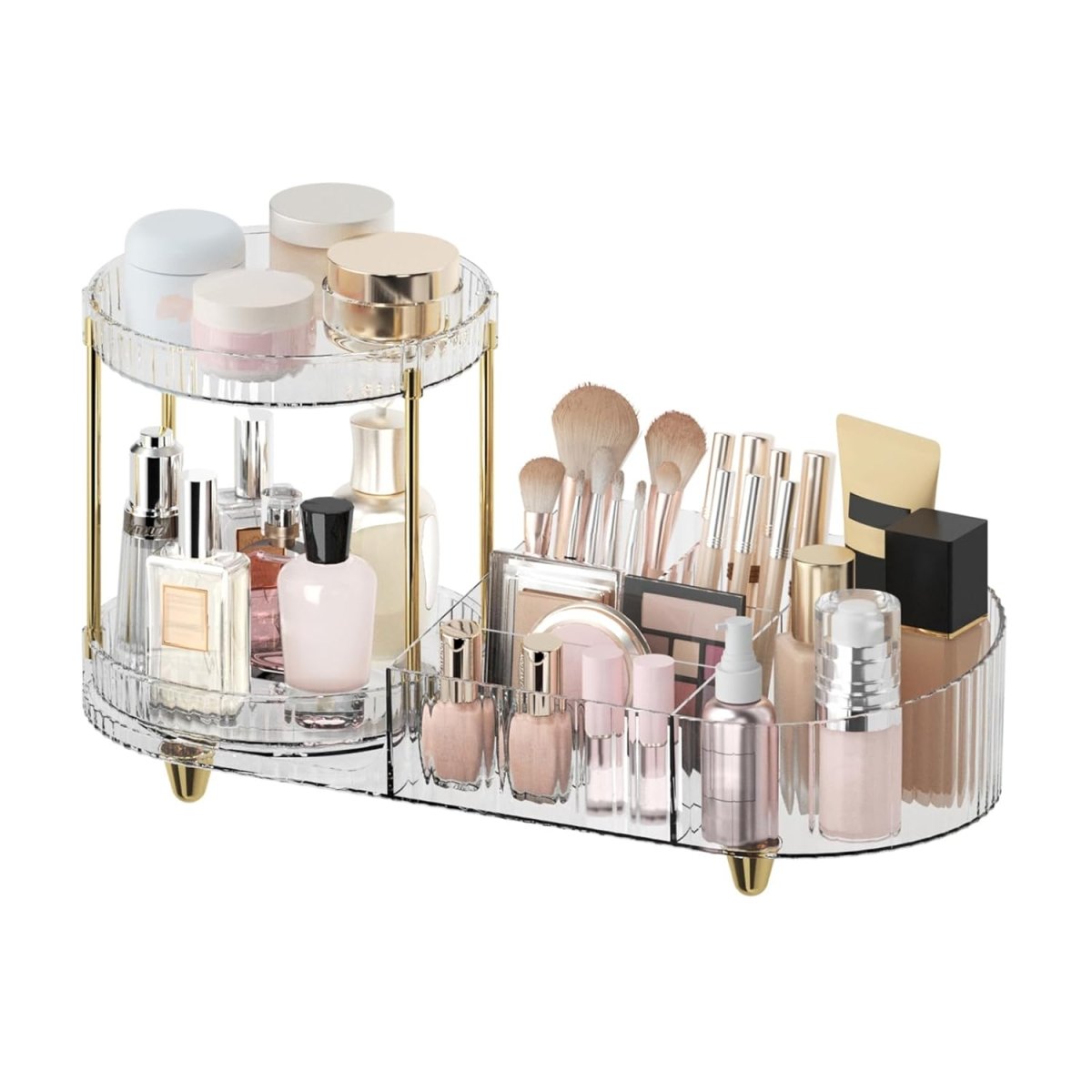 Makeup Organizer Countertop for Vanity, Rotating Perfume Tray with 5 - compartment Cosmetic and Skincare Organizers, Multi - Purpose Desk Storage Makeup Brush Holder for Bathroom Bedroom Counter - Homesidy.com