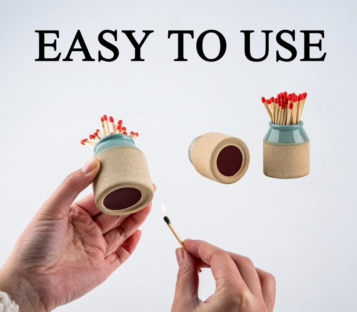 dgudgu Match Cloche Decorative Matches Jar with Match Striker Set of 2 Mini Pottery Match Holder with Striker - Homesidy.com