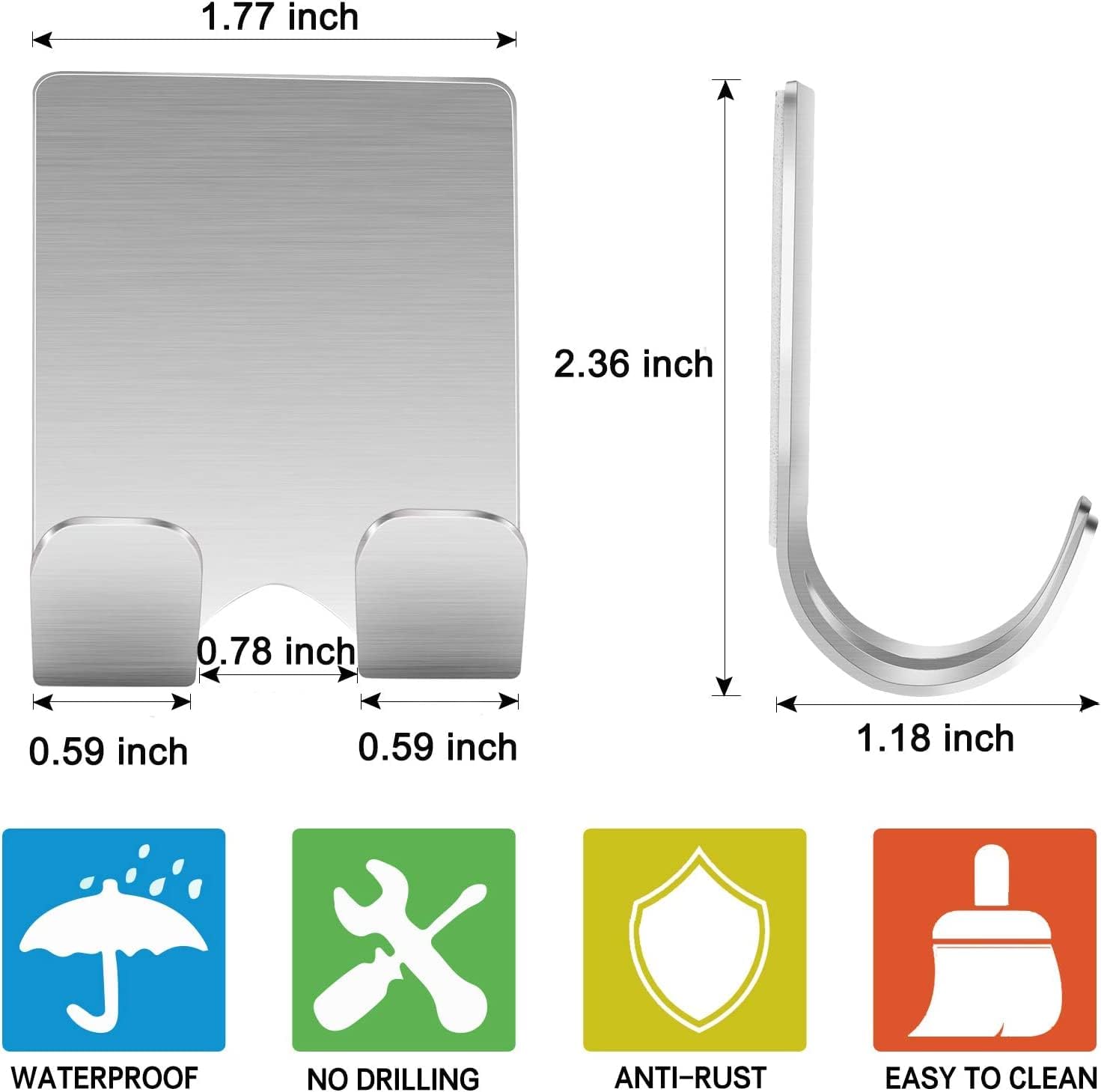 Razor Holder Shaver Hook Hanger Stand(2 Pack)Self Adhesive Stainless Steel Heavy Duty Utility Storage Hook,Shower Hook for Razor,Bathroom Kitchen Organizer for Plug Robe Towel Loofah Bathrobe Coat - Homesidy.com