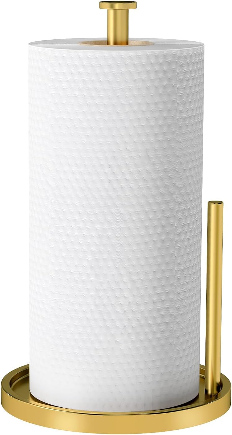 Paper Towel Holder Countertop, Standing Paper Roll Holder with Anti Slip Weighted Base, Stainless Steel Freestanding Paper Towel Holder for Kitchen, Black - Homesidy.com