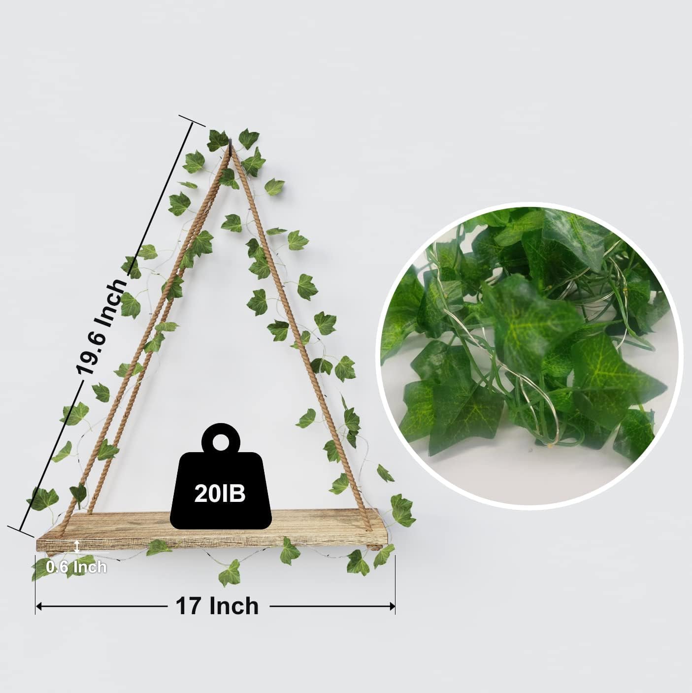 RICHER HOUSE Artificial Ivy LED - Strip Wall Hanging Shelves Set of 2, Macrame Shelf for Bedroom Living Room Kitchen, Wood Hanging Plant Shelves for Wall Décor, Thanksgiving &amp; Christmas Decorations - Homesidy.com