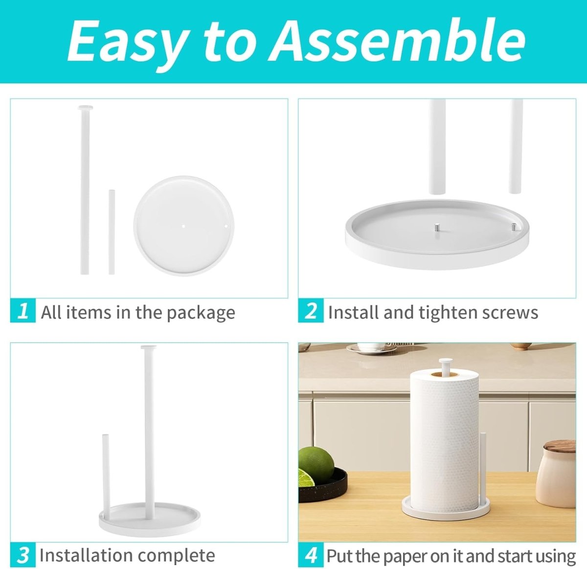 Paper Towel Holder Countertop, Standing Paper Roll Holder with Anti Slip Weighted Base, Stainless Steel Freestanding Paper Towel Holder for Kitchen, Black - Homesidy.com
