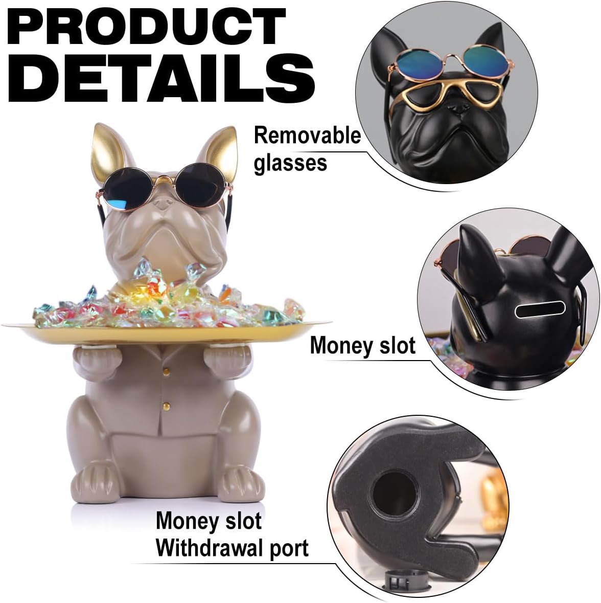 French Bulldog Gifts Statue Tray Organizer for Keys, Candy, Jewelry, Earrings, Entrance Piggy Bank - Modern Decor Resin French Bulldog Decor Entryway Table, Coffee Table, Office Desk, Home Decor - Homesidy.com
