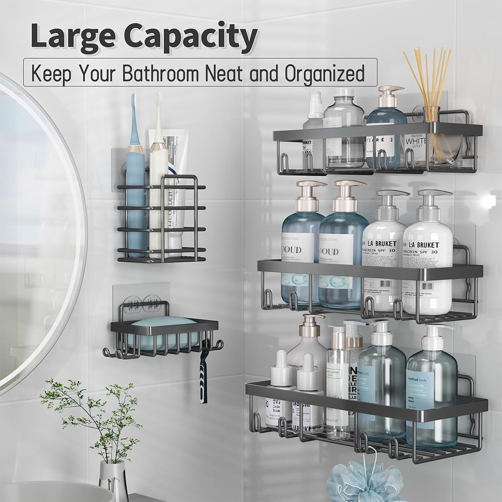 Liuoud 5 Pack Shower Caddy Organizer Rack Shelf for Inside Shower, Adhesive Bathroom Wall Storage Basket Rustproof Stainless Steel Shampoo Holder, Girly Bathroom Accessory Decor Set, Pink - Homesidy.com