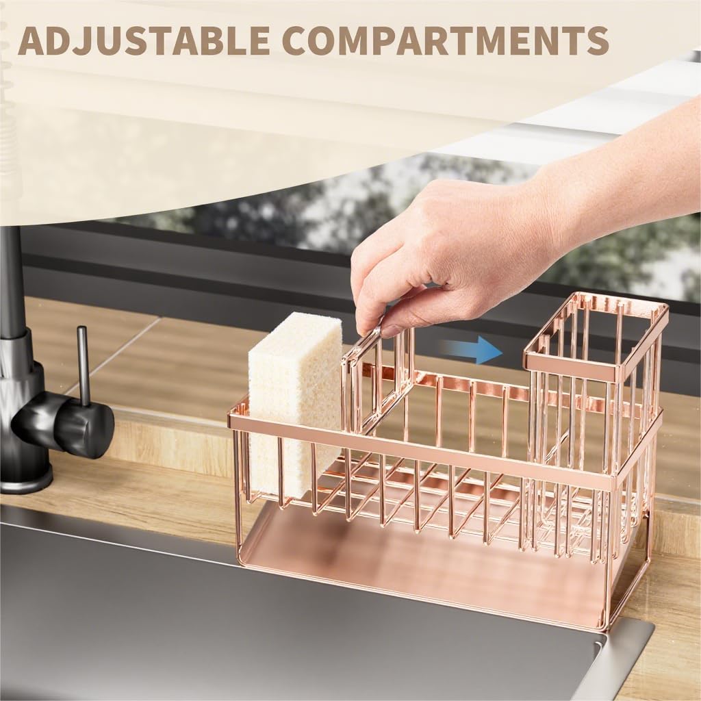Cisily Kitchen Sink Caddy Organzier with High Brush Holder, Sponge Holder for Sink, 304 Rustproof Stainless, Kitchen Countertop Soap Dispenser Organizer, Kitchen Decor and Accessories - Homesidy.com