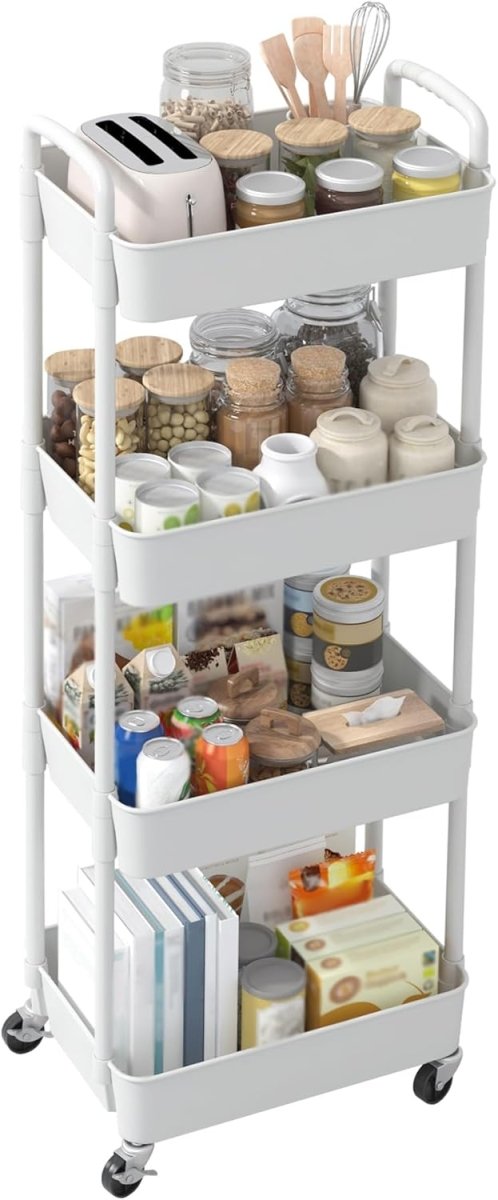 Sywhitta 3 - Tier Plastic Rolling Utility Cart with Handle, Multi - Functional Storage Trolley for Office, Living Room, Kitchen, Movable Storage Organizer with Wheels, White - Homesidy.com