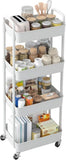 Sywhitta 3 - Tier Plastic Rolling Utility Cart with Handle, Multi - Functional Storage Trolley for Office, Living Room, Kitchen, Movable Storage Organizer with Wheels, White - Homesidy.com