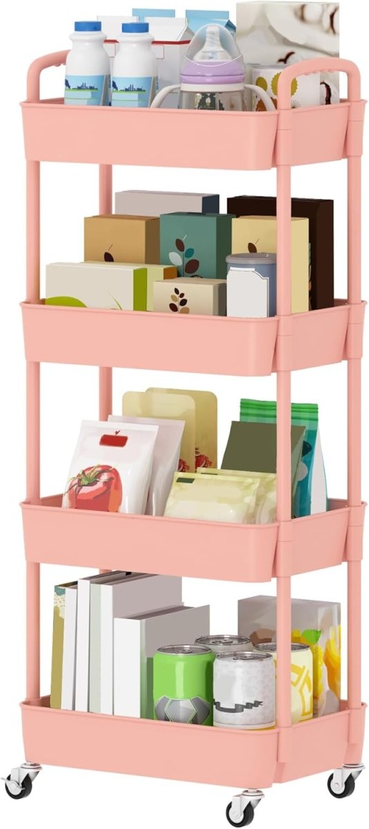 Sywhitta 3 - Tier Plastic Rolling Utility Cart with Handle, Multi - Functional Storage Trolley for Office, Living Room, Kitchen, Movable Storage Organizer with Wheels, White - Homesidy.com